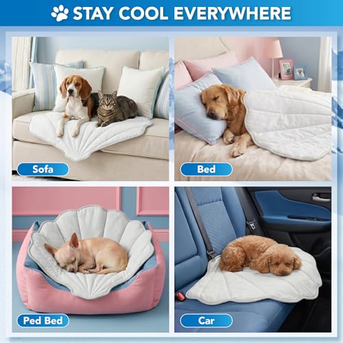 PetAmi Dog Cooling Mat, Sea Shell Shape, Pet Pad with Cooling Nylon & Soft Fleece, Q-Max > 0.4 Reversible All Season Blanket for Dogs & Cats, Large 51x59 in, Light Grey - color: Light Grey, size: Large