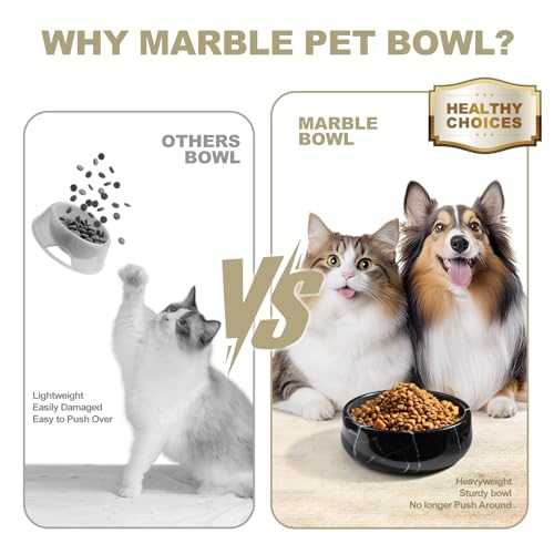 Karibiber Black Marble Dog Bowl, 3.5lbs Non Slip,Non Spill Heavy Dogs Food Bowl, Large Dog Dish, Weighted Food and Water Bowls for Medium Dogs, Natural Stone Pet Bowl, Easy to Clean, Holds 4.5 Cups - color: Black, size: S