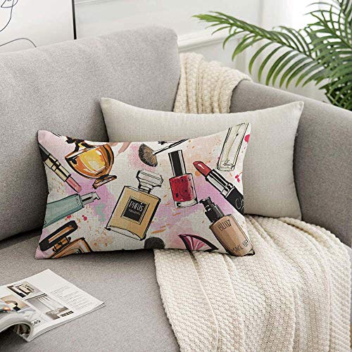 HOSNYE Cosmetics and Perfumes Throw Pillow Cover Women's Fashion Party Linen Fabric for Couch Bed Sofa Car Waist Cushion Cover 12 x 20 inch Pillow Case - color: Throwpillowcoversa140, size: 20" x 12" (Pack of 1)