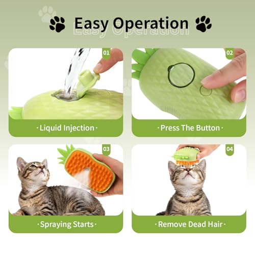 Cat Steam Brush for Shedding, 4 in 1 Rechargeable Steam Brush for Cats and Dogs, Anti-Static, Massage, Cleaning, Shedding & Combing All in One! (Green) - color: Green