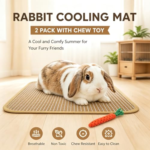 Rabbit Cooling Mat 2 Pack 30x45cm, Breathable Small Pet Summer Pad | Rabbit Cooling Mat 2 Pack 30x45cm,Breathable Cage Pad with Carrot Chew Toy for Rabbits,Guinea Pigs & Hamsters - size: 30x45cm