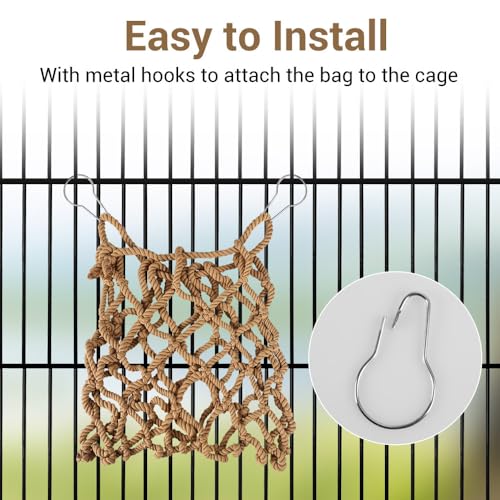 Rabbit Hay Feeder Bags, 2PCS Guinea Pig Feeding Net Bags Rabbit Treat Bags Feeder Net Set for Bunny Chinchilla Hamster Guinea Pig