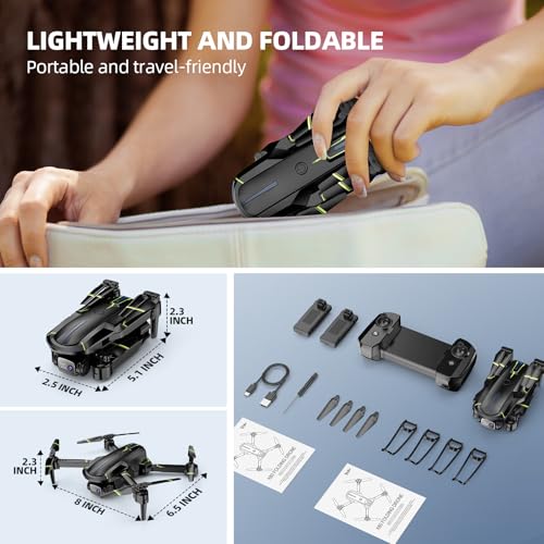 Drone with Camera 1080P HD FPV Foldable Mini Drone for Beginners Kids Adults, Drone with One Key Take Off/Landing, Gesture Selfie, Altitude Hold, 3D Flip, Easy to Fly, 2 Batteries, Toys for Boys Girls - color: Army Green
