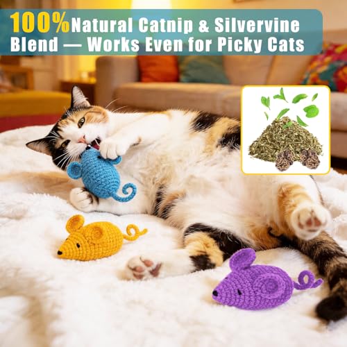 Retro Shaw Cat Toys Mice, Catnip Toys Mouse for Indoor Cats, 3 Pack | Hand Crocheted Knitting, Durable Wool Yarn Material, Soft and Textured Catnip Chew Toys Safe Teeth Cleaning - style: Cat Toys Mice-3