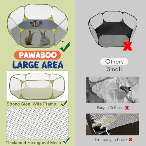 Pawaboo Small Animals Playpen with Pad, Green + Grey | Waterproof, Reusable Pad, Portable Outdoor Yard Fence, For Chick/Kitten/Puppy/Guinea Pig/Rabbits/Chinchillas - color: Green + Grey