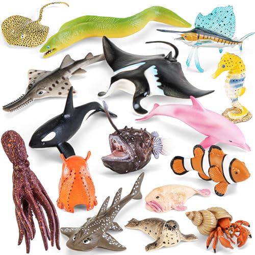 16PCS Realistic Ocean Animal Figurines Sea Animal Toys Figures | Solid Realistic Marine Animals Toy Figures Set Cake Topper, Diorama Decor, Classroom Teaching Prop & Children Birthday Gift