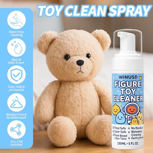 Figure & Plush Toy Cleaner - 5oz Foam Spray for Stuffed Animals & Soft Dolls with Brush & Cloth | No Rinse, Zero Residue, Color-Safe| Safe for Delicate Fabrics & Pets, Christmas Gifts for Plush Lovers