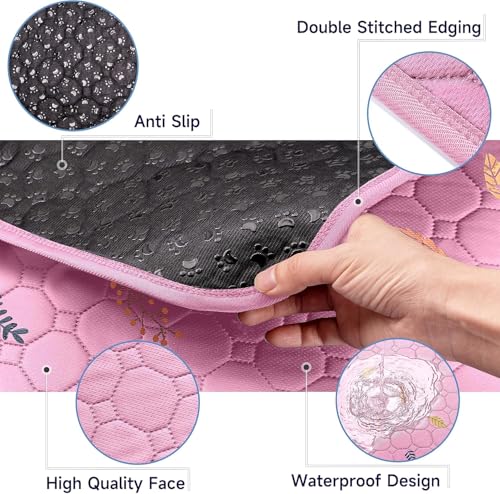 Sunheir Washable Pee Pads for Dogs Large 24" x 72" 2-Pack Reusable Puppy Pads Pet Training Pads, Absorb Dog Mats, Whelping Pad, Non-Slip Protects Against Urine Leakage, Runner Rug (Leaves - Pink) - color: Leaves - Pink, size: Runner 24x72 Inch (Pack of 2)