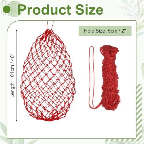 Slow Feeder Hay Net, 40" Length 2" Holes Strong Load-Bearing, Nylon Slow Feed Bag Hay Feeder, (Red, 1 Pcs), Intended for Horses/Goats/Trailer/Stall - color: Red