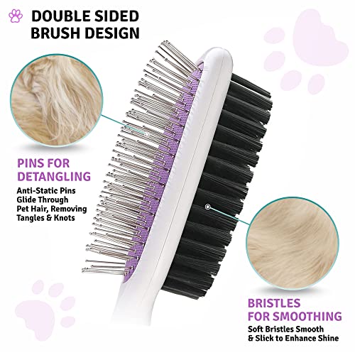 Pet Grooming Brush - Fur Detangling Pins & Coat Smoothing Slicker Bristles, Two-Sided Design for Dogs, Cats & Other Animals