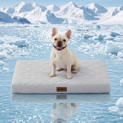 ZOMISIA Orthopedic Cooling Dog Bed Medium Size Dog, Q-Max>0.5 Cooling Mat with Removable Washable Cover, Breathable Egg Crate Foam Summer Pad for for Furry Pets Outdoor, 29x18 Inch, Grey - size: 29x18"(Medium)