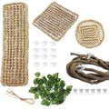 PINVNBY Bearded Dragon Hammock with Suction Cups,Lizard Lounger Natural Seagrass Reptiles Hammocks Reptile Tank Accessories Jungle Plants Climber Vines Leaves Habitat Decor for Lizards Chameleon Gecko