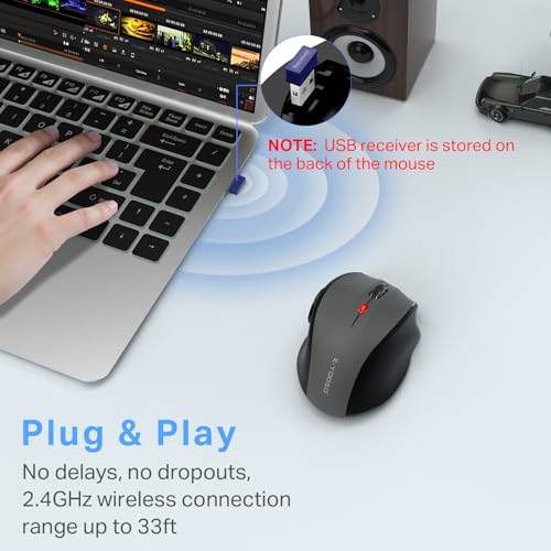 E-YOOSO Wireless Mouse for Laptop, Silent Portable Computer Mouse with 6 Buttons, 4800 DPI, 18 Months Battery Life, 2.4GHz Quiet Optical USB Mouse for PC Chromebook Windows Mac
