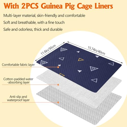 kathson Wood Guinea Pig Hideout Small Rabbit Hideout with Water and Hay Feeder Ramp, Easy to Assemble Wooden Hamster House for Small Animal Bunny Chinchilla Rat Hedgehog with 2xGuinea Pig Cage Liners