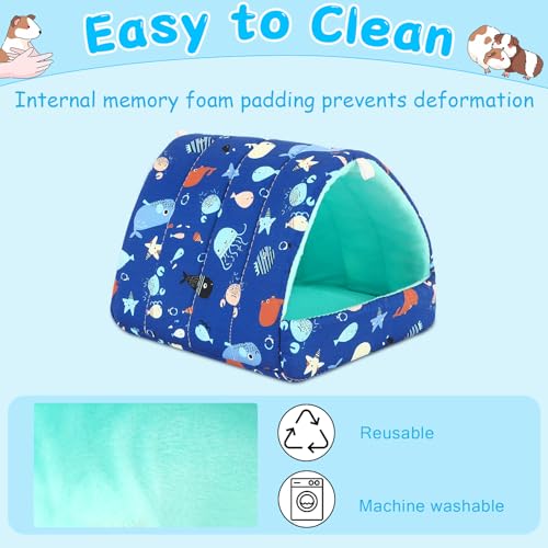 UPINS 2 Pack Guinea Pig Bed,Guinea Pig Hideout | Washable Small Animal House Cage Accessories,for Dwarf Rabbits Chinchillas Hamsters Hedgehogs Ferrets - color: Blue Orange, size: 9.84 x 9.84 inch