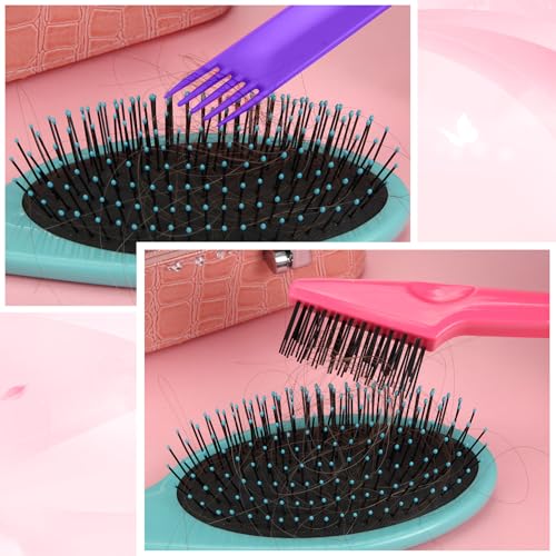 Yaomiao 2 Pcs Hair Brush Cleaner Tool 2-in-1, Pink and Purple Hairbrush Cleaner for Removing Hair Dust, Mini Comb for Removing Dirt, Home Salon Use - color: Pink, Purple