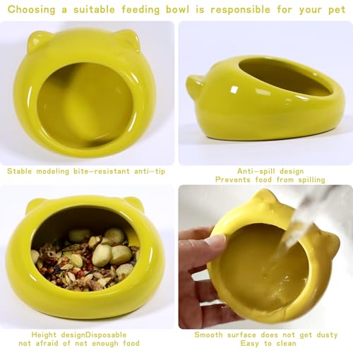 Ceramic Small Pet Hamster Food Bowl – Spill-Proof Guinea Pig & Hedgehog Dish – Durable, Easy to Clean, Non-Tip Design for Small Pets (Yellow) - color: Yellow