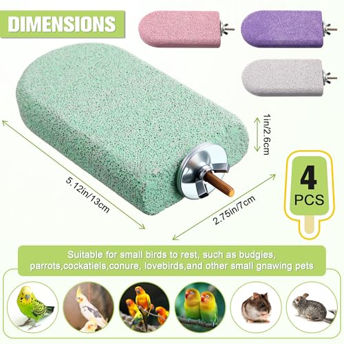 4 Pack Bird Beak Grinding Stone, Pumice Lava Ledge for Birds, Chinchillas, Hamsters, Parrots, Bird Perch Stand Climbing Ledge, Teeth & Beak Grinding Block(Long) - size: Long
