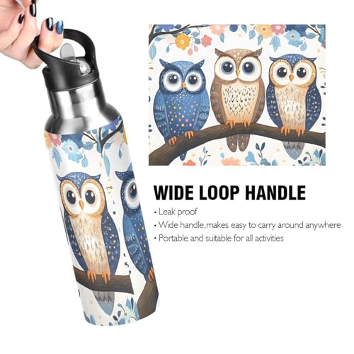 Cute Owls Water Bottle Kids Stainless Steel with Straw Lid | Leak Proof Water Bottle Boys Girls Insulated Tumbler Cup for School 20 oz - color: Multi22