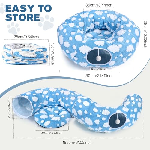 3-in-1 Bunny Tunnel Bed,Collapsible Rabbit Tunnel Toy,Portable Playground | Multi-Functional Collapsible Tunnel Tubes Toys, Three Play Shapes, Suitable for Cats, Puppies, Rabbits, and Ferrets - color: Blue