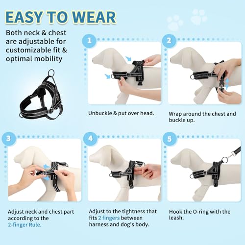 SlowTon No Pull Small Dog Harness and Leash Set with Front Clip | Soft Padded, Neck & Chest Adjustable, Lightweight, Anti-Twist, Puppy Vest Harness Pet Lead Combo for Small Medium Dog, B, S - color: Black, size: Small
