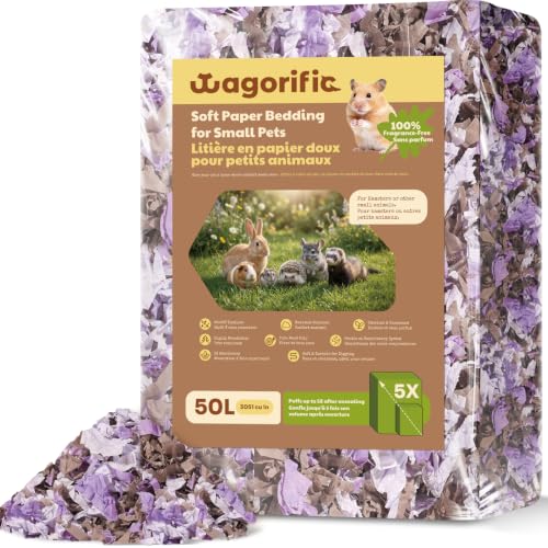 Hamster Bedding Odor Control, Small Animal Paper Bedding 50L | Guinea pig bedding expands 5X, creating soft absorbent fill for burrowing, nesting, moisture control and fresher cages daily - color: Lavender Purple, size: 50 Liters