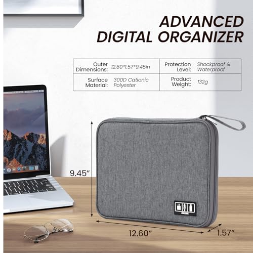 Cable Organizer Bag, Electronics Organizer Case for Tech Accessories | Store chargers, cables, power banks and adapters with elastic loops, mesh pockets and organized compartments for travel. - color: gray, size: L
