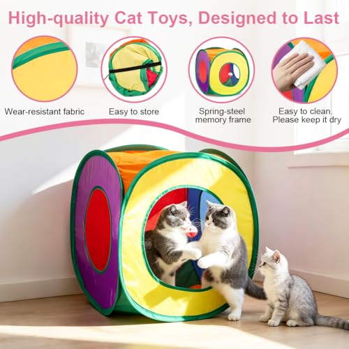 Retro Shaw 33 Pack Cat Toys, Interactive Kitten Toys for Indoor Cats | Collapsible Kitty Tunnel, Durable, Feather Teaser Wand Springs Balls Bell Mouse Kitten Hideaway Playhouse 15.7" - color: For cats less 12lbs