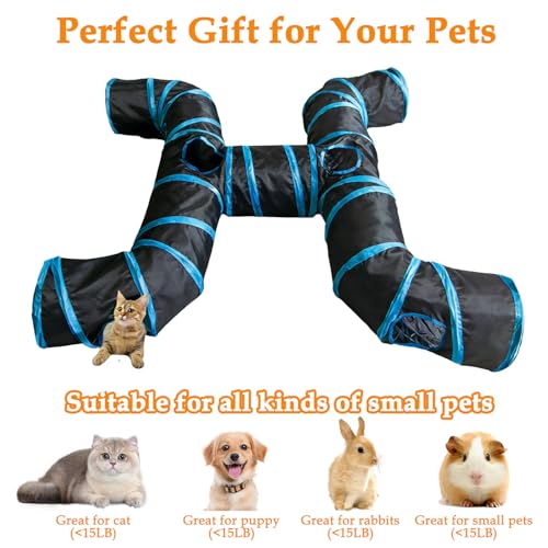 4-Way Large Cat Tunnel, H Shape Cat Tube Toy with Interactive Playing Balls, Peek Hole for Indoor Cats, Kitten, Kitty, Puppy, Rabbit (Black) - color: Black