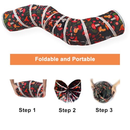 Cat Tunnel, Cat Tunnels for Indoor Cats, S-Shape Foldable Cats Cave | Interactive Toy Pet Tube with Interactive Peephole Crinkle Sounds for Rabbits, Kittens, Ferrets, Puppy Playing & Exploring - color: S - 2 Way Mushroom