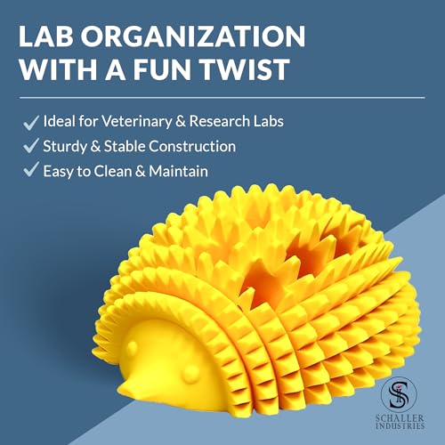 S I Schaller Industries Hedgehog Test Tube Holder, 13mm - Veterinary Blood Test Tube Rack, Holds 12 Vials, Compact Fun Design Organizer for Veterinary and Research Lab Use - Yellow - color: Yellow, size: 13mm Tubes