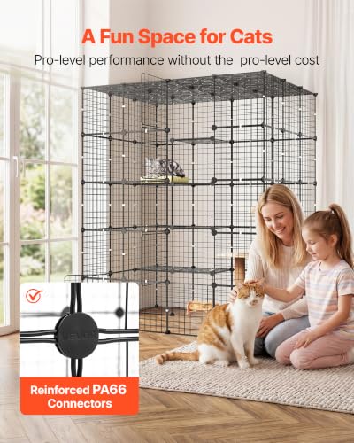 VEVOR Cat Cage 5-Tier 55"x40.98"x68.98" DIY Cat Playpen Indoor Enclosure, Detachable Metal Wire Kennel Crate with 5 Doors, Large Exercise Place Ideal for 2-3 Cats, Kittens and Small Animals, Black - size: 55 x 40.98 x 68.98 in