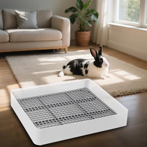 2 Pack Rabbit Litter Box with Grate, Large Shallow Bunny Litter Box Tray Plastic Guinea Pig Training Pan for Small Animals, Hamster, Hedgehog, Chinchillas, 14.5 x 11.6 x 2.5 Inch