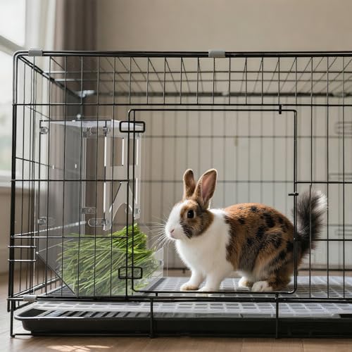 Large Acrylic Rabbit Hay Feeder with Lid, Transparent Hanging Food Dispenser Hay Feeder for Bunny Rabbits Guinea Pig Cage Chinchillas Hamsters Small Pets and Animals（Large - size: L