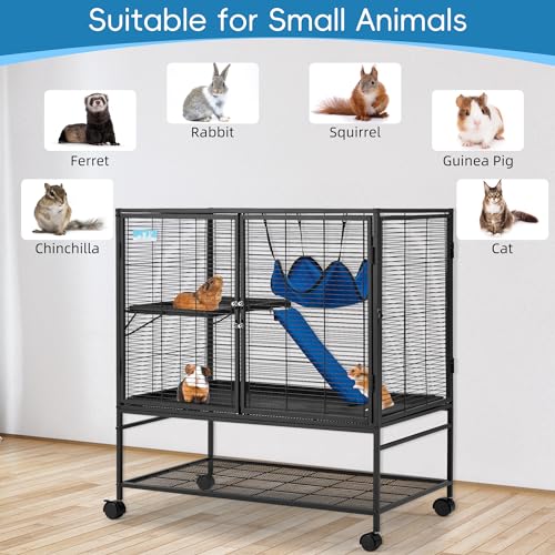 HABUTWAY 40''H Large Metal Rolling Ferrets Cage, 2-Tiers Small Animal Cages, Cage for Rats/Chinchillas, 0.5'' Bar Spacing for Ferret,Small Animal Cage w/Removable Ramp & Platform - size: 36.0"L x 23.0"W x 39.0"H