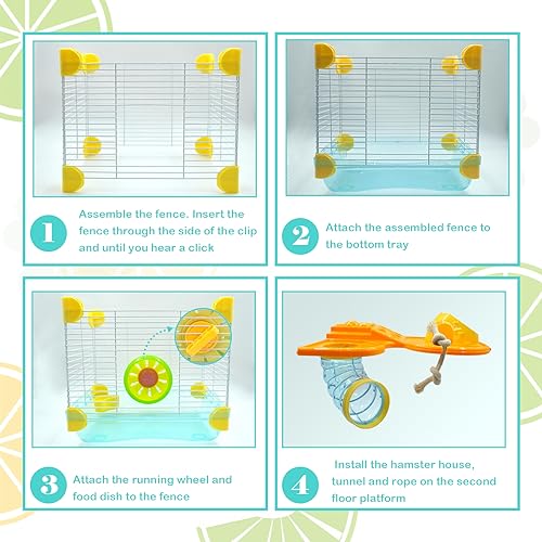 2 Layers Hamster Cage with Tubes Mouse Cage with Accessories Water Bottle Food Dish Transparent Hamster Habitat with Exercise Wheel for Hamster Guinea Pig Gerbil (10.9" x 8.1" x 9.8" Blue) - color: 【Blue】