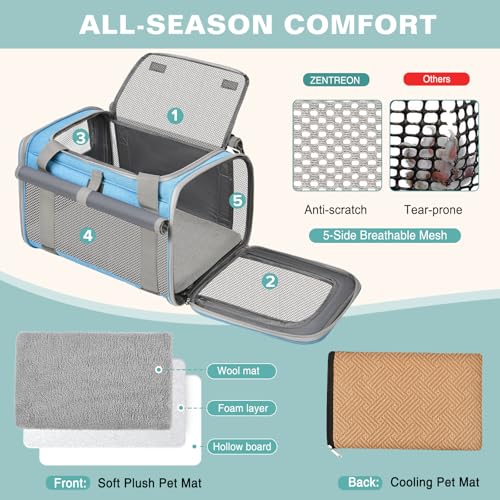 Cat Carrier Top Load, Privacy Curtains Soft Pet Travel Bag Airline Approved | Collapsible Soft-Sided Cat/Dog/Pet Carrier for Small Cats Dogs Puppy Under 16 lb, Washable Kitten Mesh Cage (16.9x10.8x10.8) - color: Sky Blue