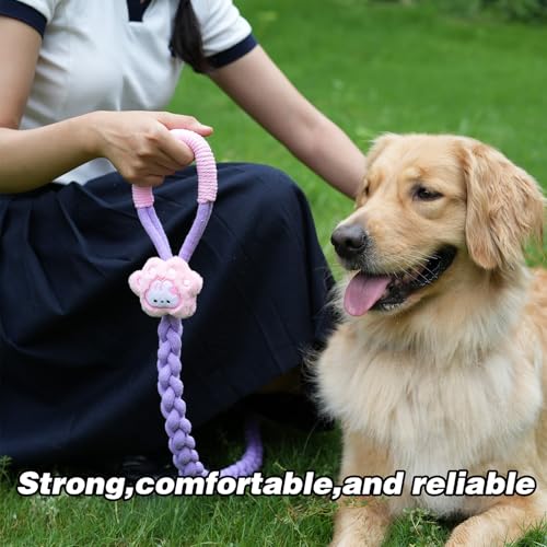4FT Heavy Duty Braided Rope Dog Leash, Soft Cotton Design with Locking Clip for Medium & Large Dogs – Ideal for Walking & Training (Rabbit) - color: rabbit