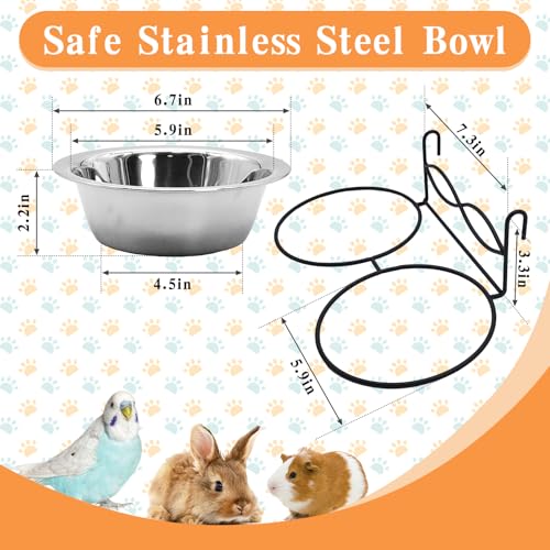 kathson Stainless Steel Bird Bowls for Cage, 2 PCS Metal Pet Food Water Dishes with Holder Feeder Cage Coop Hook Feeder Cups for Birds, Parrots, Small Sized Dogs and Cats (6.7 Inch Dia) - size: 6.7 Inch Dia