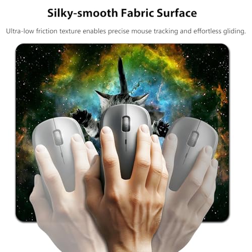 Cute Space Cat Funny Meme Mouse Pad, Galaxy Kitten Chasing Taco Desk Mat | Cosmic Surreal Joking Pet Graphic, Vibrant Nebula, 9.5 x 7.9 Inches, Anti-Slip Base, Cute Smooth Mousepad - color: Space Cat