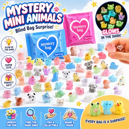 50 PCS Mystery Bag Mini Resin Animals, Glow in The Dark Tiny Animal Figurines Blind Bags Bulk, Cute Mini Resin Figures Surprise Box Toys for Kids, Classroom Prizes, Goodie Bag Stuffers, Party Favors - color: 50pcs Animals
