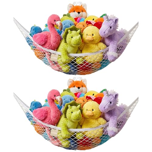 Lazebox Stuffed Animal Net Hammock for Plushie Toys, Stuffed Animal Hammock Corner for Kids' Room Decor, Ideas for Organizing Stuffy Collection, White, XL (82.6" x 43" x 43")-Pack of 2 - color: 2 Packs - White, size: XL (82.6" x 43" x 43")-Pack of 2
