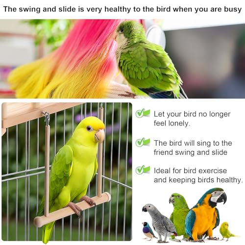 Wooden Bird Habitat Platform with Swing and Ladder - Sturdy Long Tailed Parrot cage Accessory, Suitable for Exercising and Entertaining Bird Games Gym - Perfect for Parrots, Canaries, Sparrows - size: 1