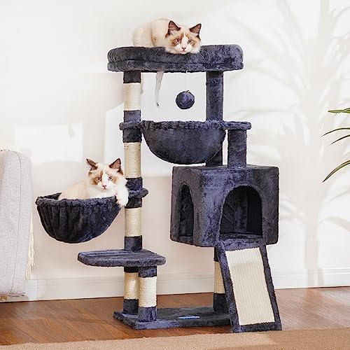 Hey-brother Cat Tree Tower with Large Bed, Hammocks, Scratcher, MPJ006SG | 35.4 Inches Cat House with Cozy Condo, Sisal Scratching Posts for Indoor Cats, Smoky Gray - color: Smoky Gray, size: 35.4 inch