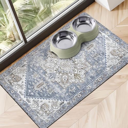 Dog Food Mats for Floors, Absorbent Dog Bowl Mat for Food and Water Dispenser Mat, Quick Dry Cat Food Mat Pet Supplies - color: Blue, size: M(16"×24")