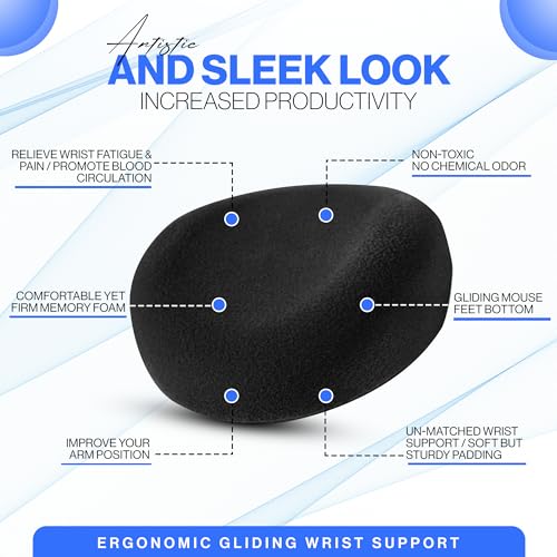 Comfy Glide Palm/Wrist Rest - Smooth Gliding Left and Right-Hand Ergonomic Memory Foam Wrist Support for Mouse or Keyboard - Anti-Fatigue - Stress and Pain Relief for Carpal Tunnel - Jet Black