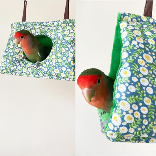 Large Winter Warm Bird Nest House Cockatiel Bed for Cage Hanging Hammock | Fluffy Parrot Bedding Snuggle Hut with Pad,Parakeets House Sleeping Hideaway,Small Medium Parrots Lovebirds Quaker - size: Large