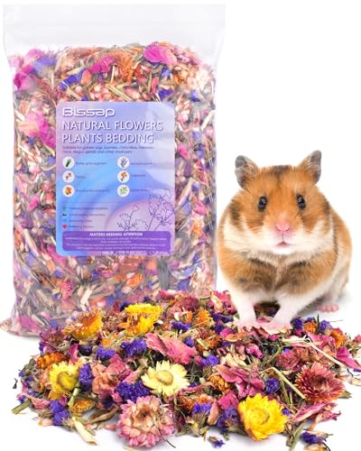 Bissap Natural Flower & Herb Hamster Bedding 300g/10.5oz, Small Animal Flower Habitat Decor for Syrian Dwarf Hamster Gerbil Chinchilla Mice Degu and Other Small Pet Flower Bedding Odor Control Forage