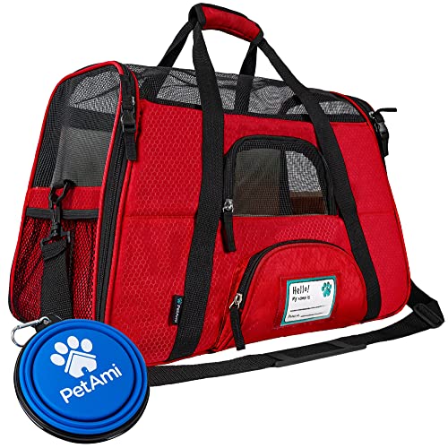 PetAmi Airline Approved Pet Carrier for Cats & Small Dogs, Large, Red | Soft Sided TSA Travel Bag, Sherpa Bed, Breathable Mesh Ventilation, Collapsible Bowl, Fits Under Seat, Up to 18 lbs - color: Red, size: Large - 19.5"L x 10.2"W x 12"H