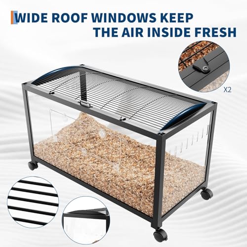 Hamster Cage,Metal Large Rat Cage Stackable with Top Access,Ventilated Pet Mouse Cages with Front Door,Portable Hamster House for Rats, Guinea Pigs,38x18.5x20.5in - color: black